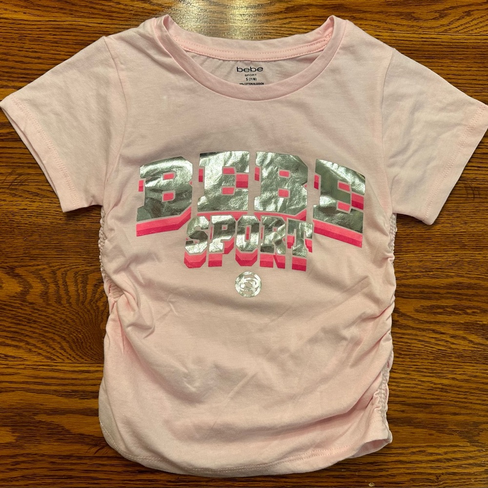 NEW Bebe Sport Girls Pink Short Sleeve Graphic Shirt Size Small 7/8 School